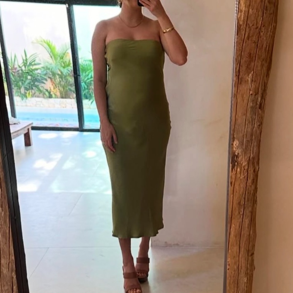 REVOLVE SNDYS Angel Strapless Midi Dress in Olive